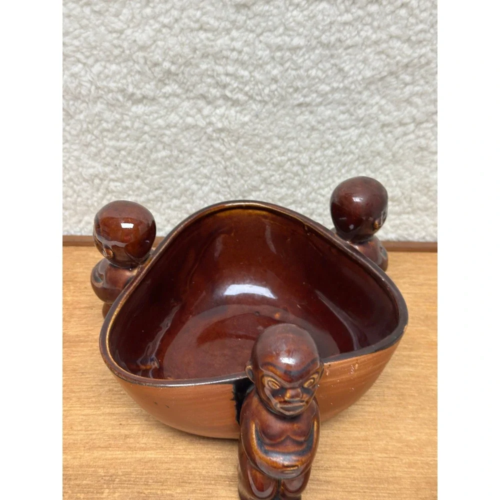 Orchids of Hawaii Tiki Bowl Brown Ceramic Three Figure R-14 Japan Vintage MCM